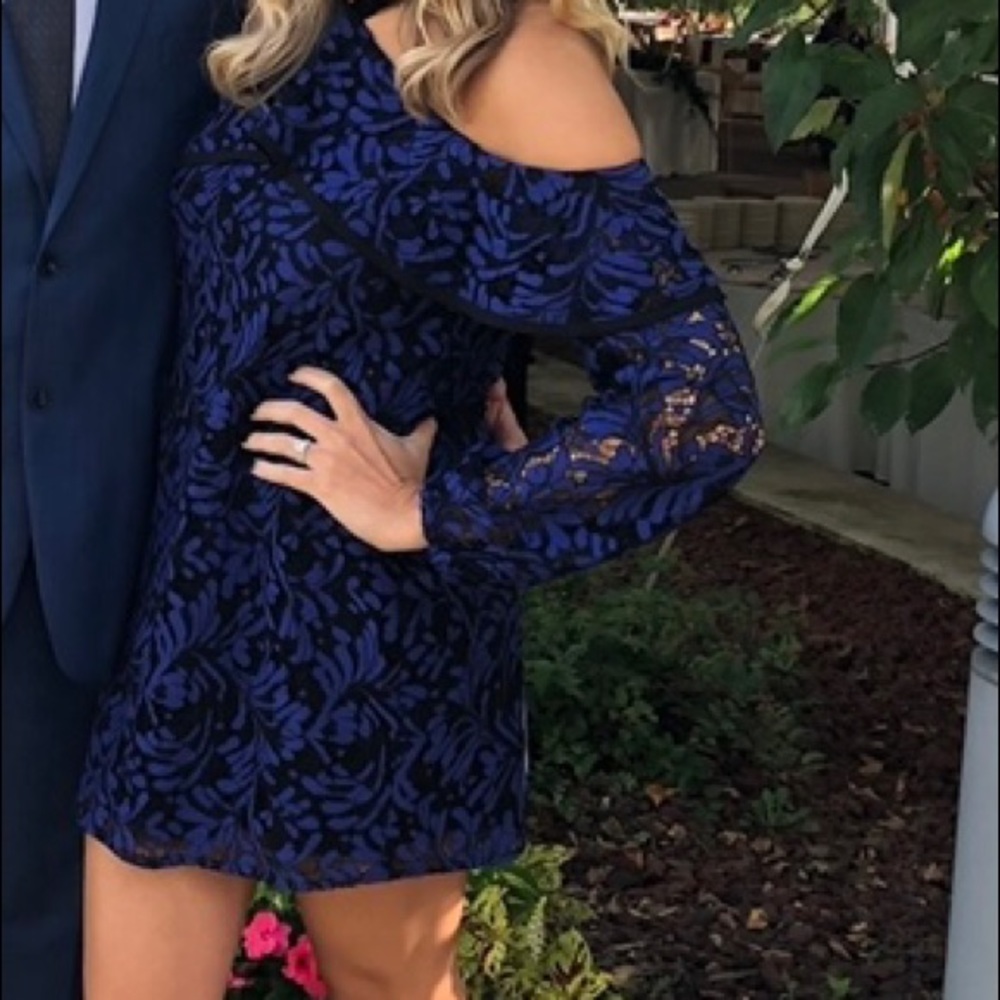 Wayf mini dress. Work once! Purple and black lace.